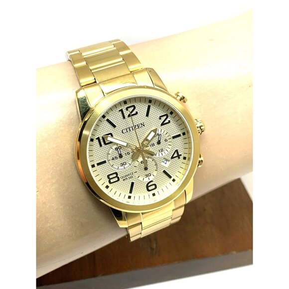 Citizen Men's Watch AN8052-55P Chronograph Quartz Gold Dial Date Stainless Steel - Picture 12 of 15